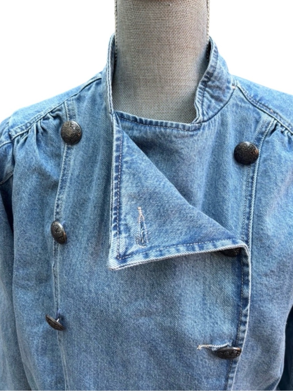 Free People We The Free M Imogene Denim Officer Jacket Military Utility Coastal - Picture 7 of 14